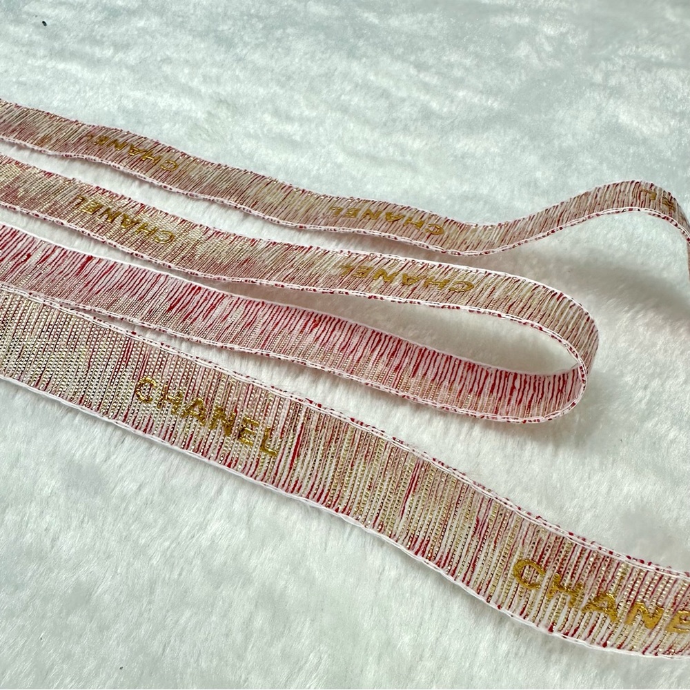 CHANEL Red and Gold Holiday Ribbon 2 Yards